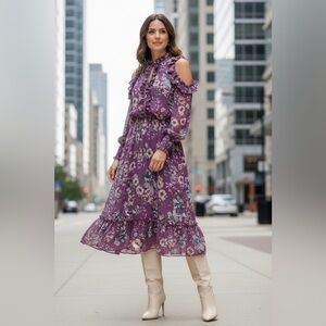 Zara Purple Floral Long Sleeve Dress